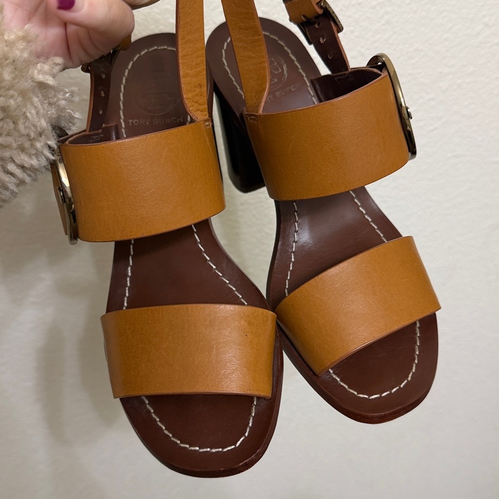 Tory Burch 5.5 Thames MONARK VACHETTA custom tan leather heeled sandals - Picture 13 of 15